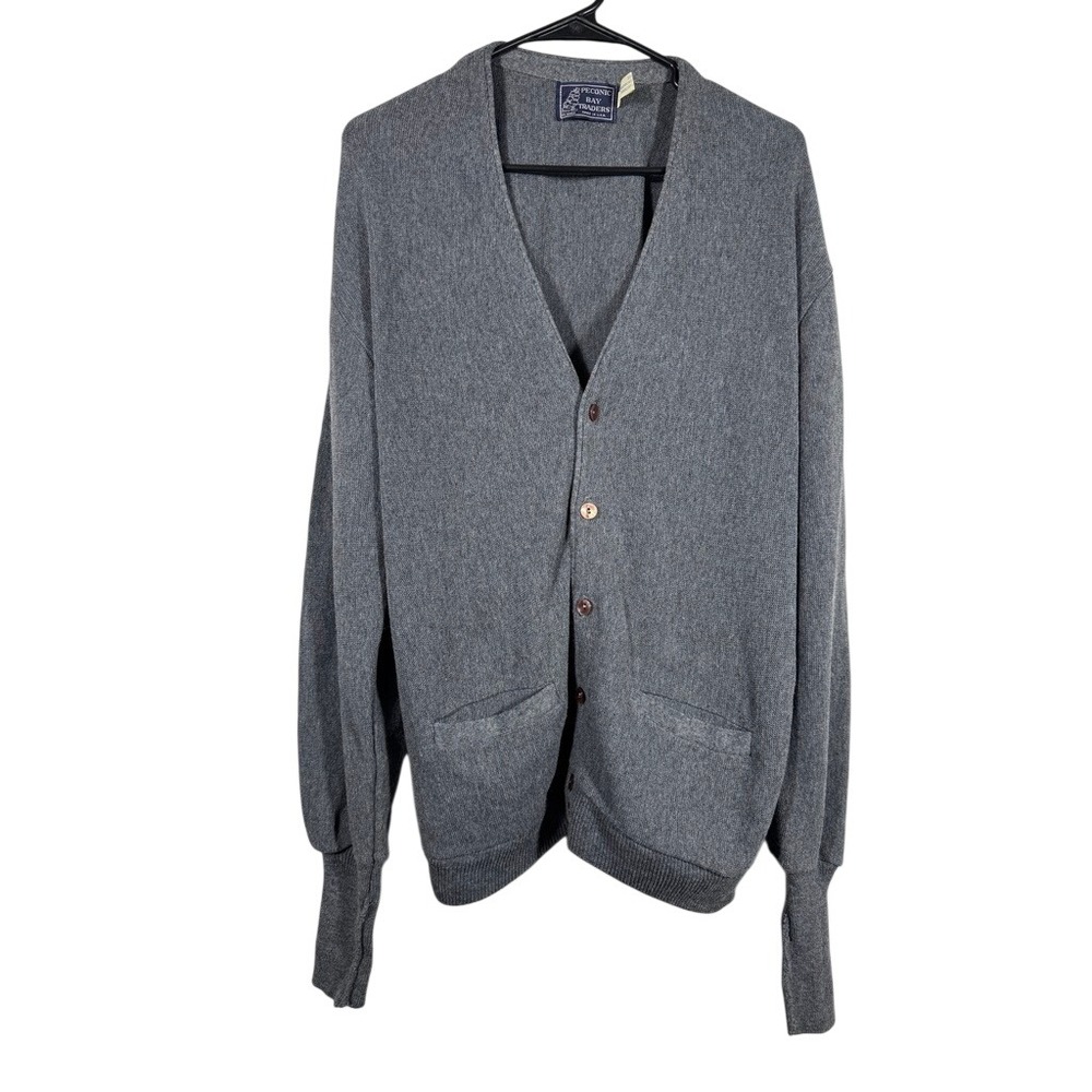 Peconic Bay Traders Vintage Gray Knit Fisherman Cardigan Size XL Grandpa Coastal